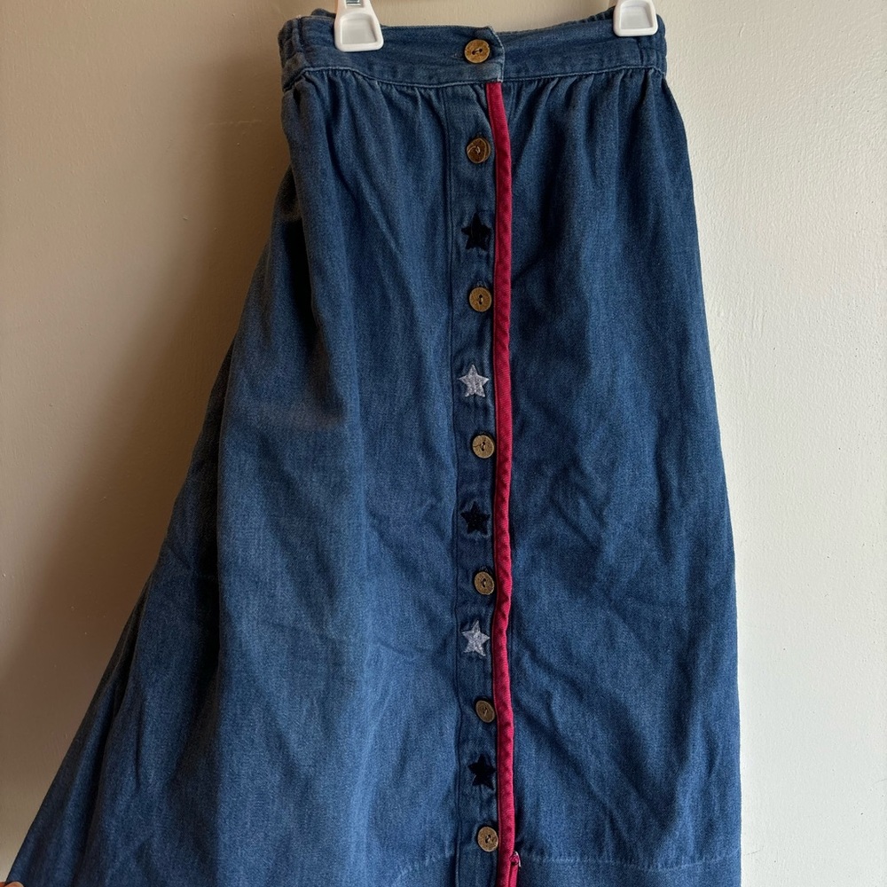 100% Cotton Collectible Denim Button-Down Skirt with Red Trim
